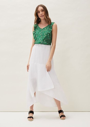 Phase Eight Phoebe Faux Wrap Linen Skirts White Australia | QD8796253